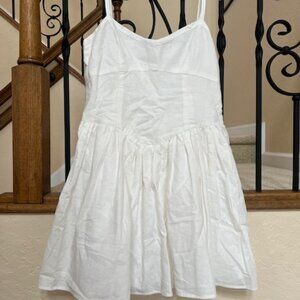 Cotton Linen White Lined Dress